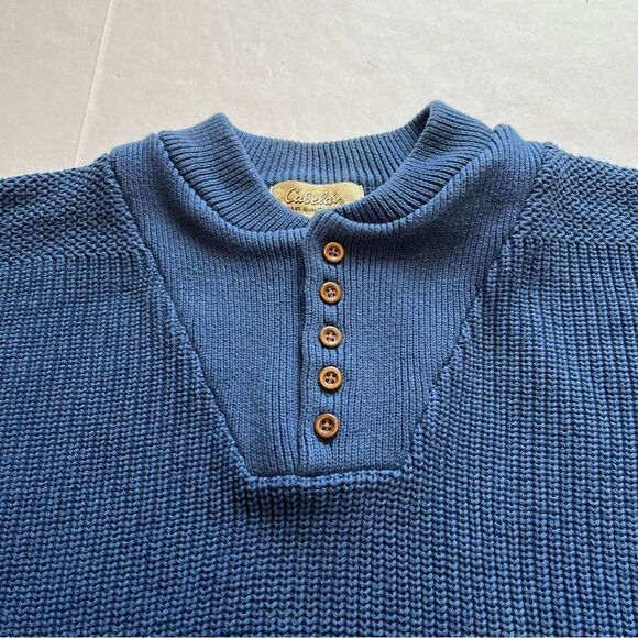 Cabela's Men's Vintage Cotton Sweater Pullover 1/4 Button Royal Blue XL Tall - Picture 2 of 6